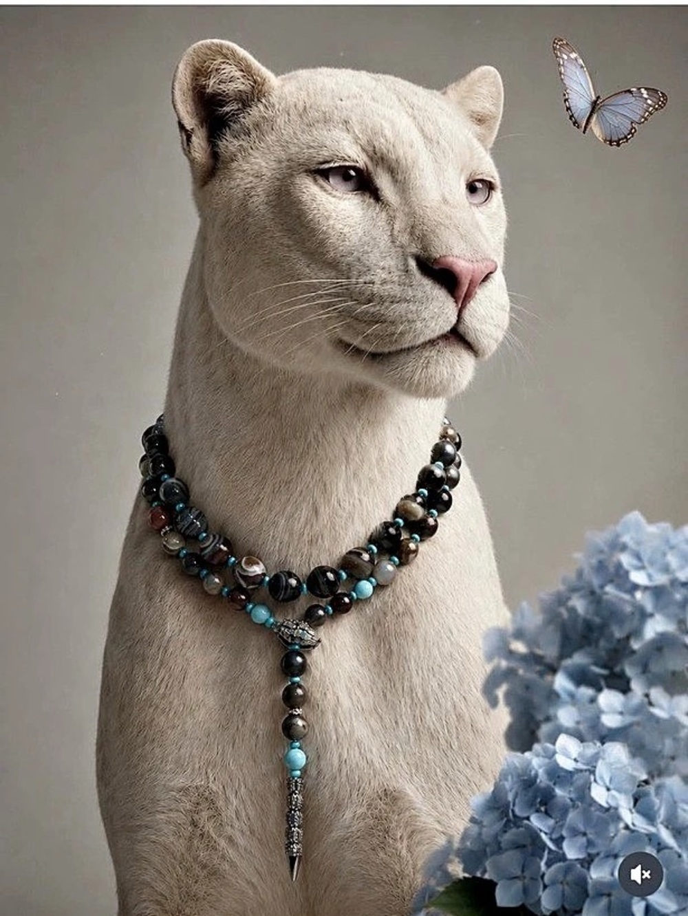 Beaded Pendant Necklace in natural gray agate  & turquoise